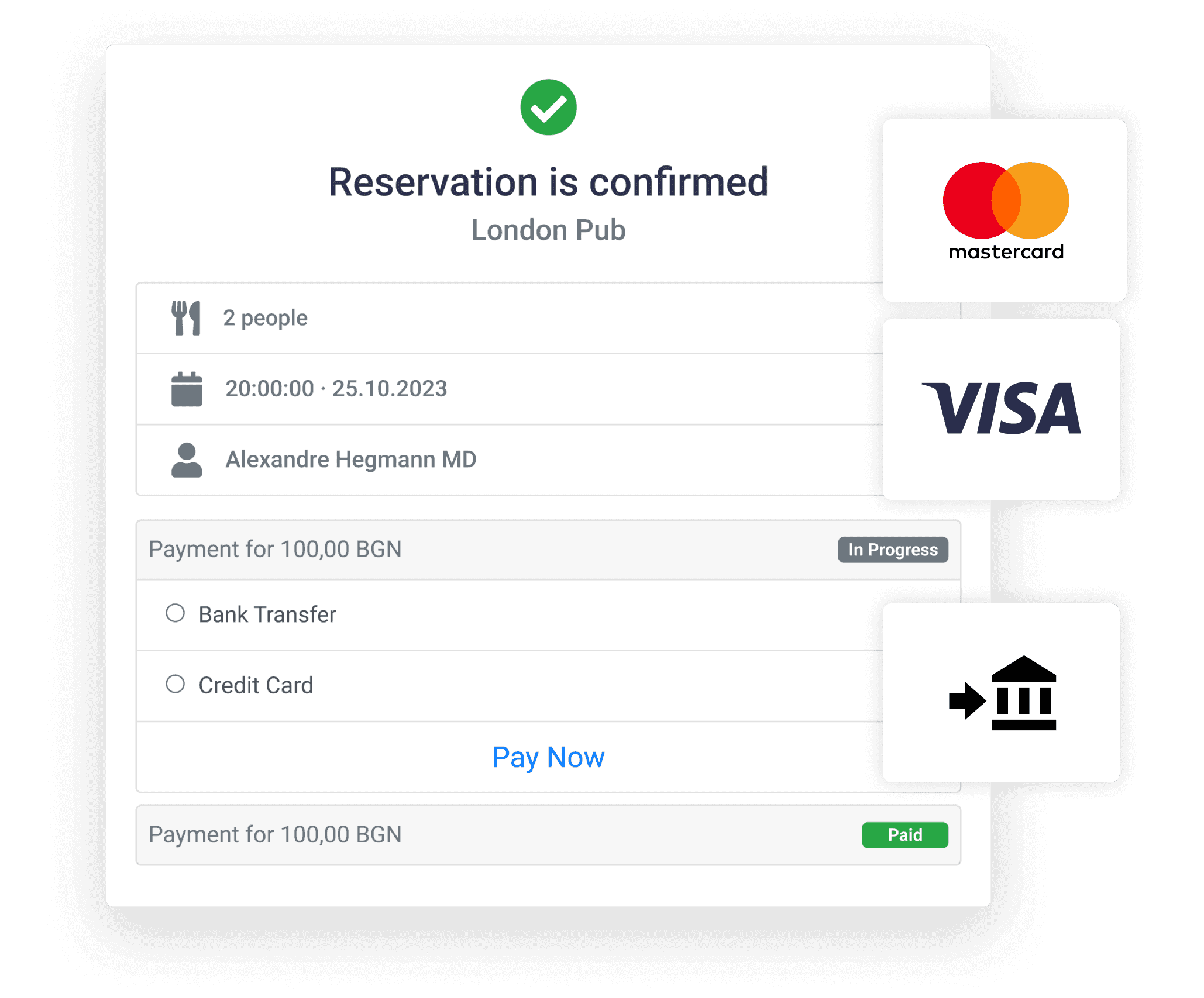 Online and offline payments with Card, Bank and Cash for deposits